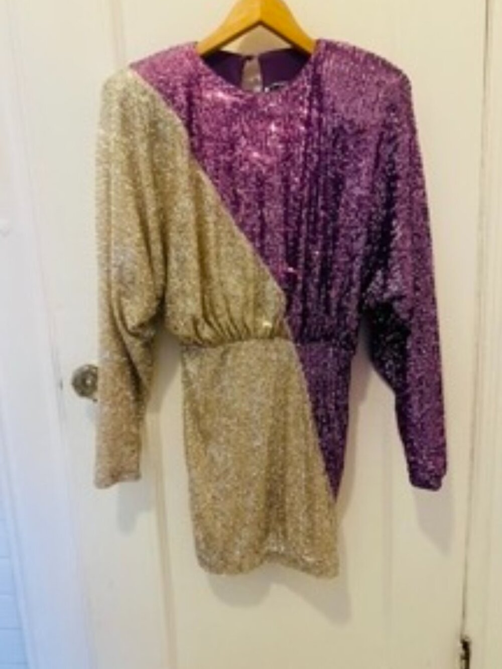 ROTATE Birger Christensen Purple Gold Sequin Colorblock Mini Dress Size S